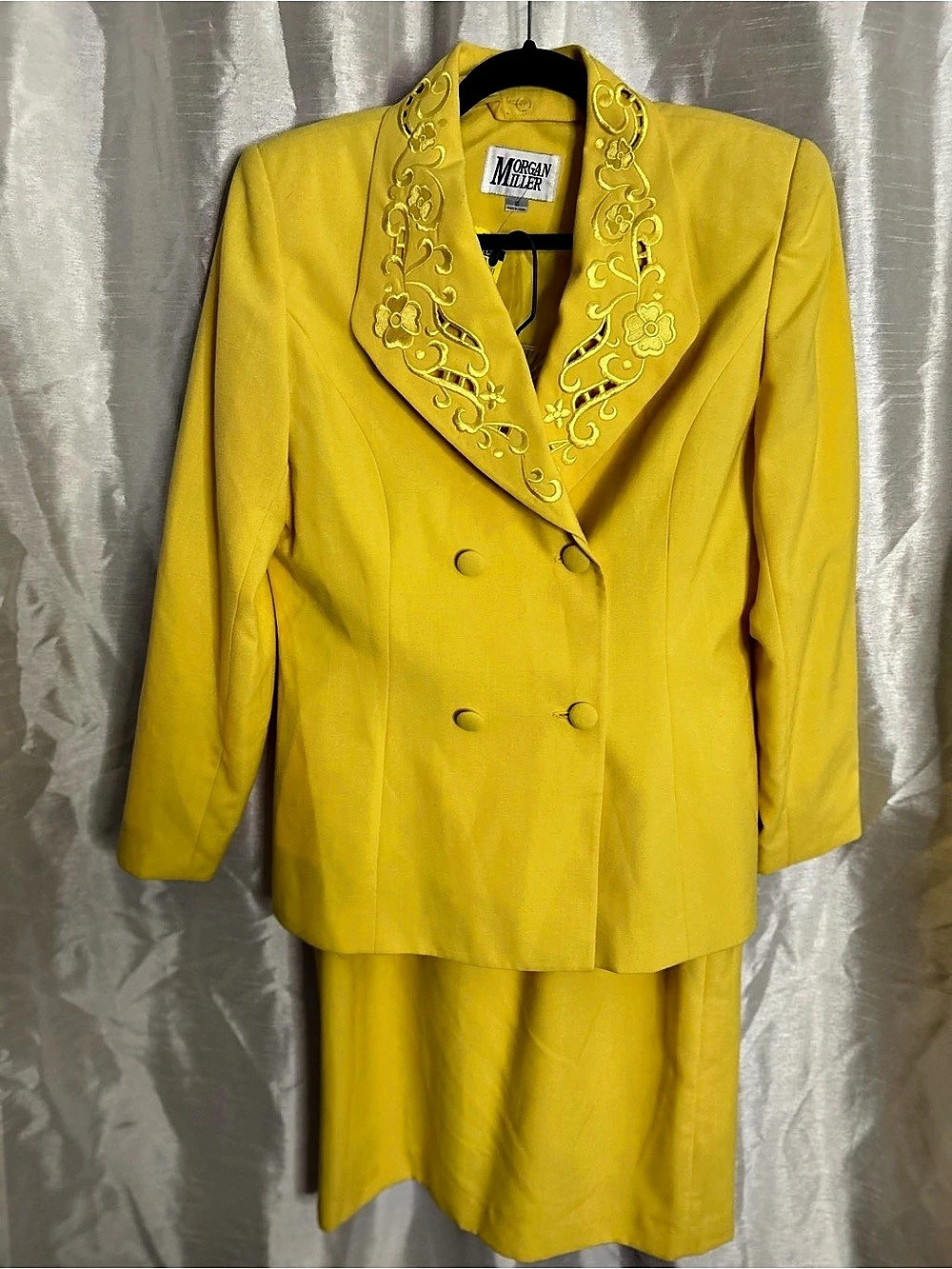 Morgan Miller Embroidered Skirt Suit in Yellow Size 10 NWT